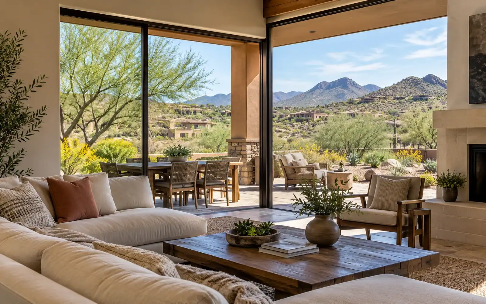 Living room with desert mountain views in a Fountain Hills home
