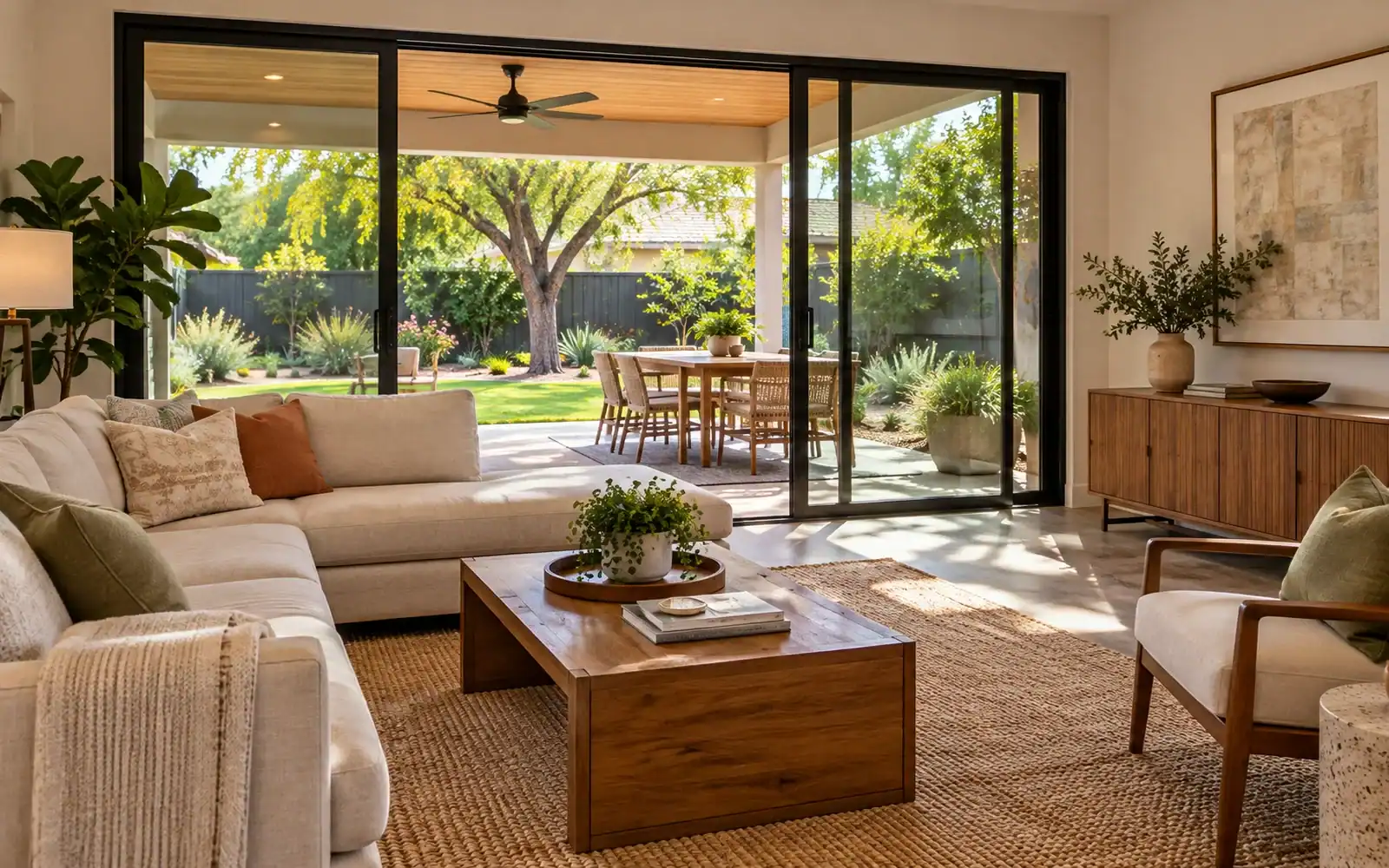 Bright Tempe living room opening to a shaded patio